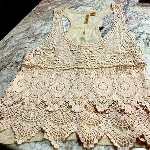 Tan lace and sheer back - razor back feminine top